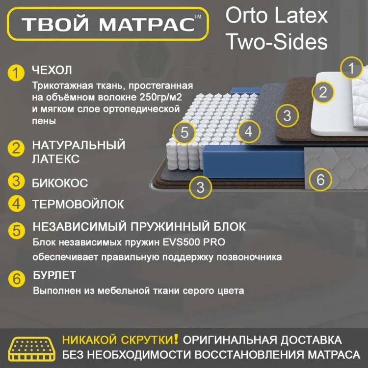 Твой Матрас Orto Latex Two-Sides 80 х 190 см